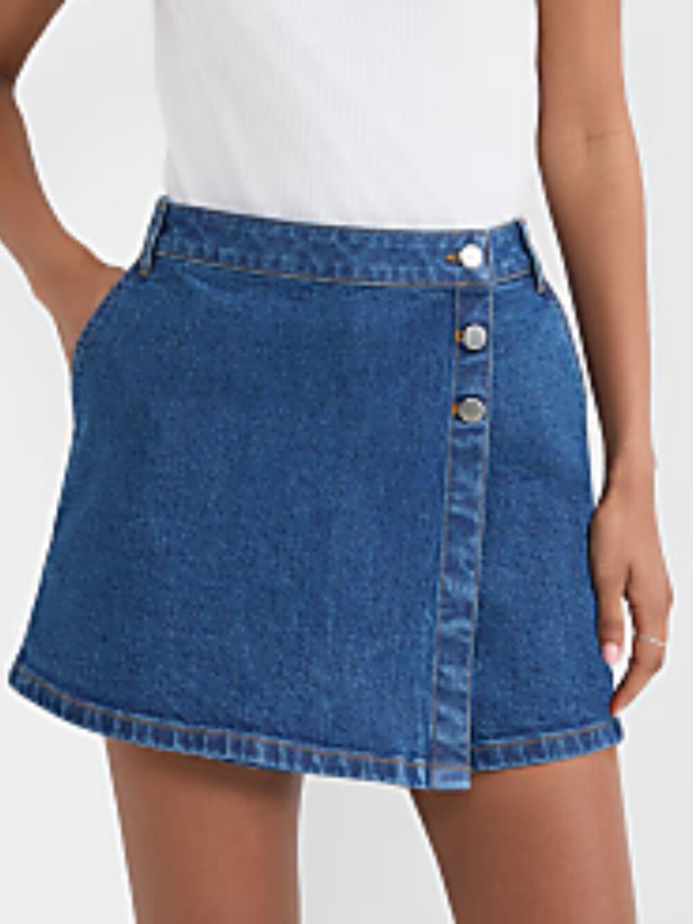 NEW Blue Medium Stone Wash LOFT Denim Wrap Skort Mini Skirt RIVETE 4 NWT